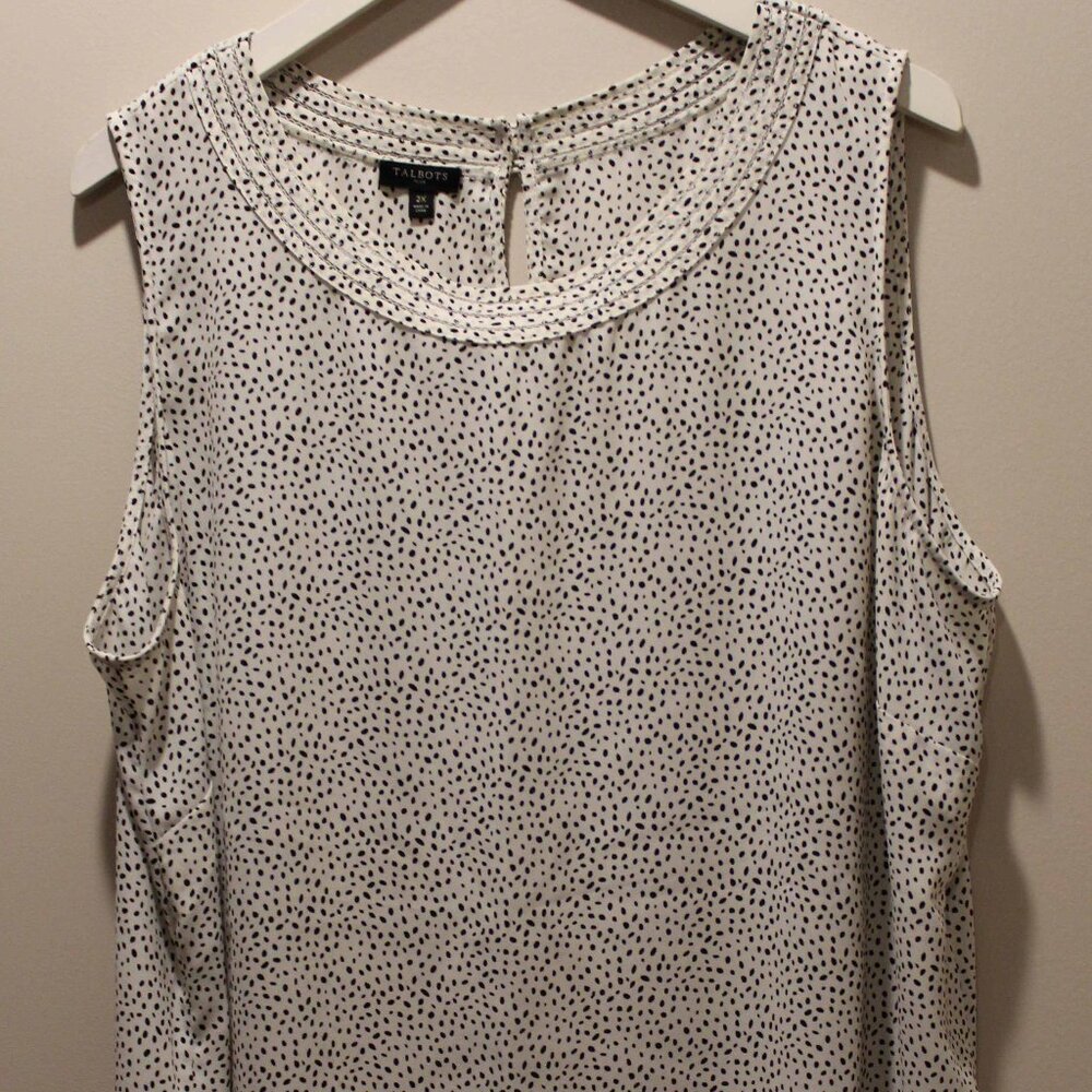 Talbots White Sleeveless Polka Dot Blouse